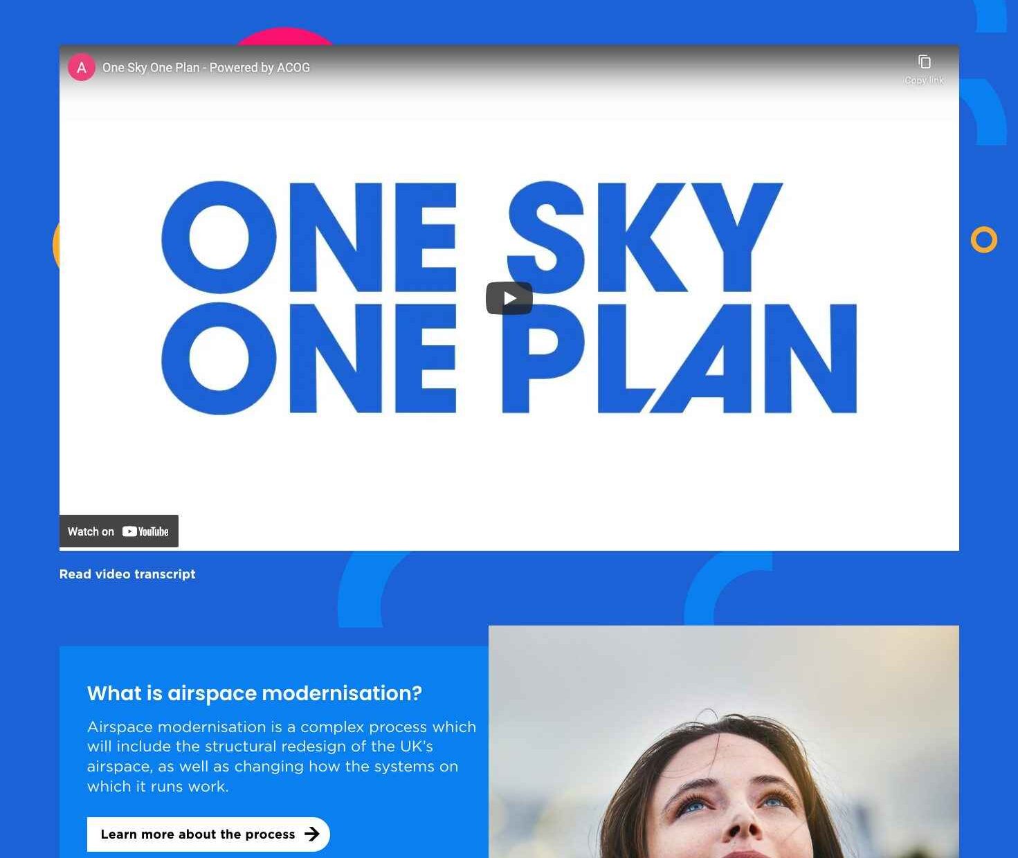 Screenshot of the One Sky One Plan corporate website homepage